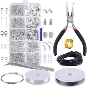 877x Jewelry Making Kit Sterling Silver Findings Wrapping Wire Pliers Tools Set