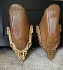 Pair of Antique Electric Wall Sconces, Cast Iron w/Glass Slip Covers, Art Deco
