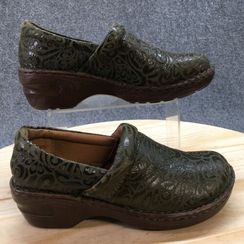 Bolo Shoes Womens 9 M Paisley Casual Slip On Clogs CBTF13 Green Leather Low Heel