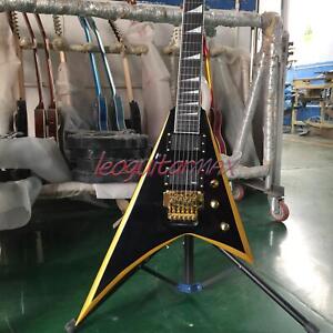 Swallow Tail V Electric Guitar Solid Body With Yellow Bevels HH Pickup FR Bridge