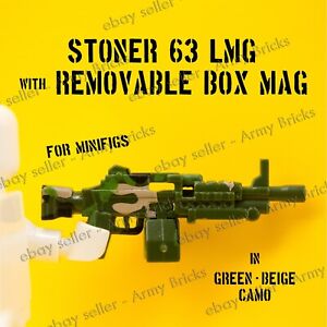 Stoner 63 LMG w/ Removable Mag for Minifigs •CUSTOM TOY Brick • Green Beige Camo