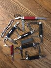 👀9pc Vintage CAMPER Pocket Knife Lot 4 Repair* + Nr MINT SWISS +3” Honing Rock