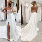 Boho Strapless Wedding Dresses with Side Split Backless Sweep Train Bridal Gowns