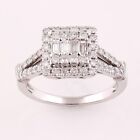 1.00 Ct Natural Diamond Engagement Womens Halo Ring Solid 14K White Gold