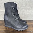 Sorel Joan of Arctic Wedge II Ankle Boots Womens Size 9 Black Leather