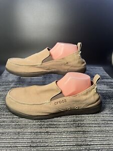 Crocs Walu Men's Size 12 Khaki Tan Canvas Shoes Slip-on Loafers /#Q/