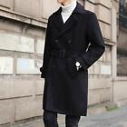 Men British Double Breasted Wool Blend Trench Coat Mid Long Blazer Outwear M-9XL