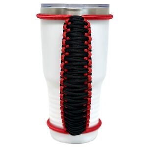 30/32/40oz Long Stretchable Paracord Tumbler Handle Black & Red, Fits Epoxy Cups