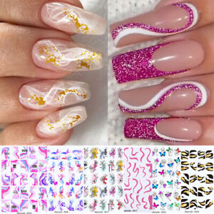 3D Nail Sticker White Leaves Adhesive Nail Art Decals Manicure Tip Valentine CA