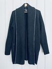 Vince Cardigan Sweater S Small Yak Wool Blend Lamb Leather Open Front Gray