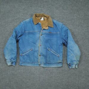 Vintage Wrangler Jacket Adult 44 Large Blue Denim Jean Sherpa Lined Mens 80s