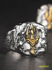 Poseidon's Wrath Trident Ring Men Jewelry S925 Sliver Adjustable US Size 7-12#