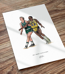 Larry Bird Magic Johnson Poster Celtics Lakers Basketball Illustrated Art Print