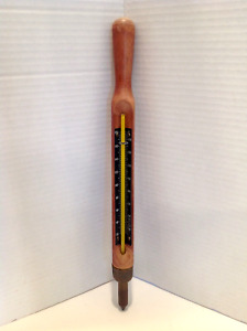 Antique Weksler Thermometer Wood Handle with Brass Tip
