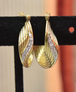 Vintage 14K Gold Twisted Hoop Diamond Earrings