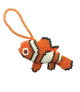 Spirit of Nature Ornament- CLOWNFISH- seed beads -orange black white
