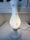 Vintage Milk Glass Hobnail Hand Painted Pink Bows Electric Hurricane Lamp