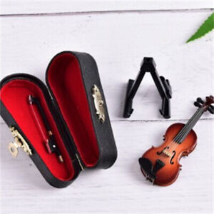 Wooden Musical Instrument Collection Mini Violin With Stand Case Small Tiny