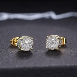 Exquisite Gold Paved Shiny Cubic Zirconia Stud Earring For Men & Women