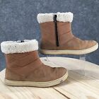 LL Bean Boots Womens 9 M Shearling Snow Booties Brown Leather Ankle Top Faux Fur