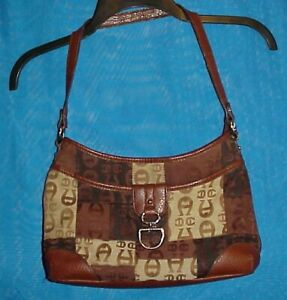 Etienne Aigner Tapestry & Leather Trim Purse Handbag Shoulder Bag