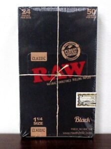 RAW Black Natural Unrefined 1 1/4 (1.25) Cigarette Rolling Papers~24 Packs~NEW