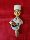 ANRI Mechanical Chef Mixes Bowl Bottle Stopper Wood Vintage Puppet Barware Italy