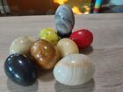Vintage lot 8 eggs. Black, yellow & red marble, onyx Stone, alabaster. Italy etc