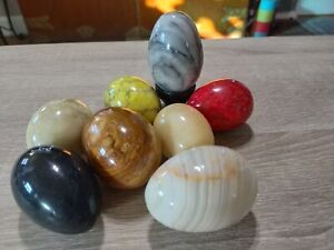 Vintage lot 8 eggs. Black, yellow & red marble, onyx Stone, alabaster. Italy etc
