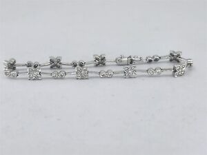 Vintage 18k White Gold Diamond Flower Link Bracelet .92 cttw Sz 6.5
