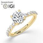 Round Solitaire 14K Yellow Gold Engagement Ring,2.00 ct, Lab-grown IGI Certified