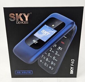 Sky Devices Elite F4G 4G LTE Flip Phone Dual SIM GSM Factory Unlocked Blue (New)