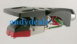 NEW BLACK TURNTABLE HEADSHELL + SANYO MG-09D CARTRIDGE + NEW NEEDLE