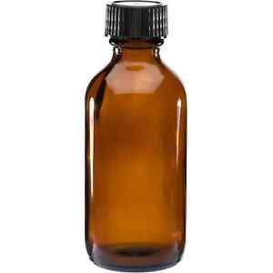 AMBER GLASS Bottles 2 oz (60 ml) with Black Cone-Lined Caps (6-12-24-48 count)