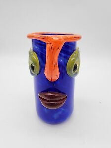 Gary Guydosh Hand Blown Art Glass Vase Applied 3D Face 6