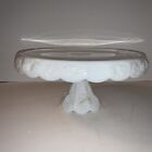 11 Inch Milk Glass Skirted Grape Design Pedestal Cake Stand Plate