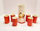 Vintage 1962 Holt Howard Rooster Coq Rouge  .Pitcher and red cups
