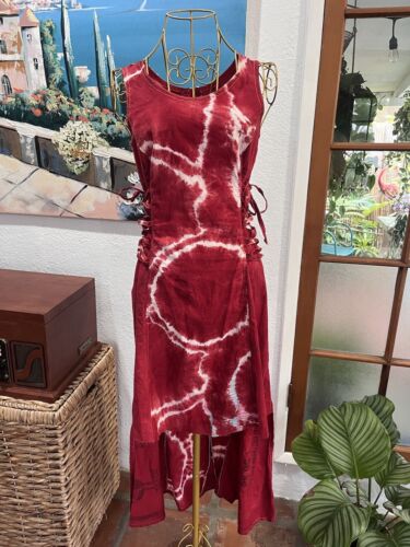 New P.A.G.E. Made in Ghana Red & white sleeveless tie dye Boho Size Small dress