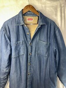 Wrangler Men’s Size Medium Denim Button Up Shirt Jacket Sherpa Fleece Lined