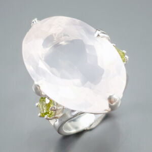 Jewelry 36 ct Natural Rose Quartz Ring 925 Sterling Silver Size 8 /R347647