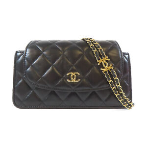 CHANEL Quilted CC GHW Chain Shoulder Crossbody Bag Lambskin Leather Black