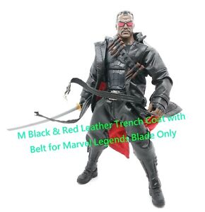 M Black & Red Leather Trench Coat with Belt for Marvel Legends Blade