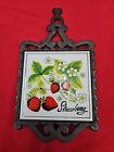 Vintage Cast Iron Iron Tile Footed Trivet with Handle Kitchen Strawberry Decor