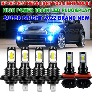 For Mini Cooper 2003 2004 2005 2006 2007 LED Headlight Fog Light Bulbs KIT 8000K