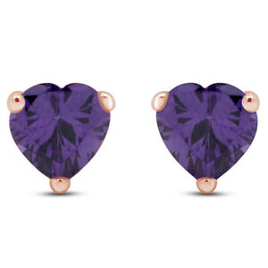 Heart Cut Solitaire Stud Earrings Simulated Birthstone 14K Rose Gold Plated