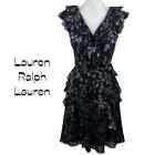 Lauren Ralph Lauren Sheer Black & Metallic Silver Ruffle CottageCore Dress NWOT