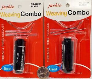 2 PACKS hair extension sew sewing track weaving needle thread combo SET BLACK