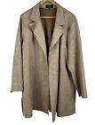 Premise Long Faux Leather Suede Open Jacket Blazer Cardigan Size 2X Tan Taupe