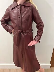 Vintage 1970s Suburban Heritage Womens Size Small Belted LEATHER Trench Coat