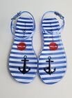 NIB Katy Perry Geli Ankle Strap w Nautical Anchor; Blue White Sandals Shoes Sz 7
